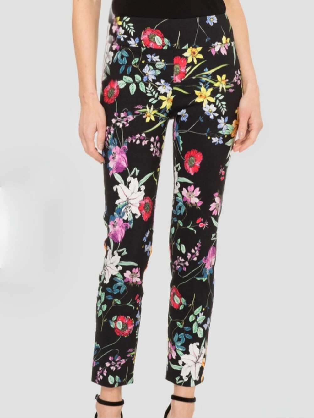 Joseph Ribkoff Black Floral Slim Pants